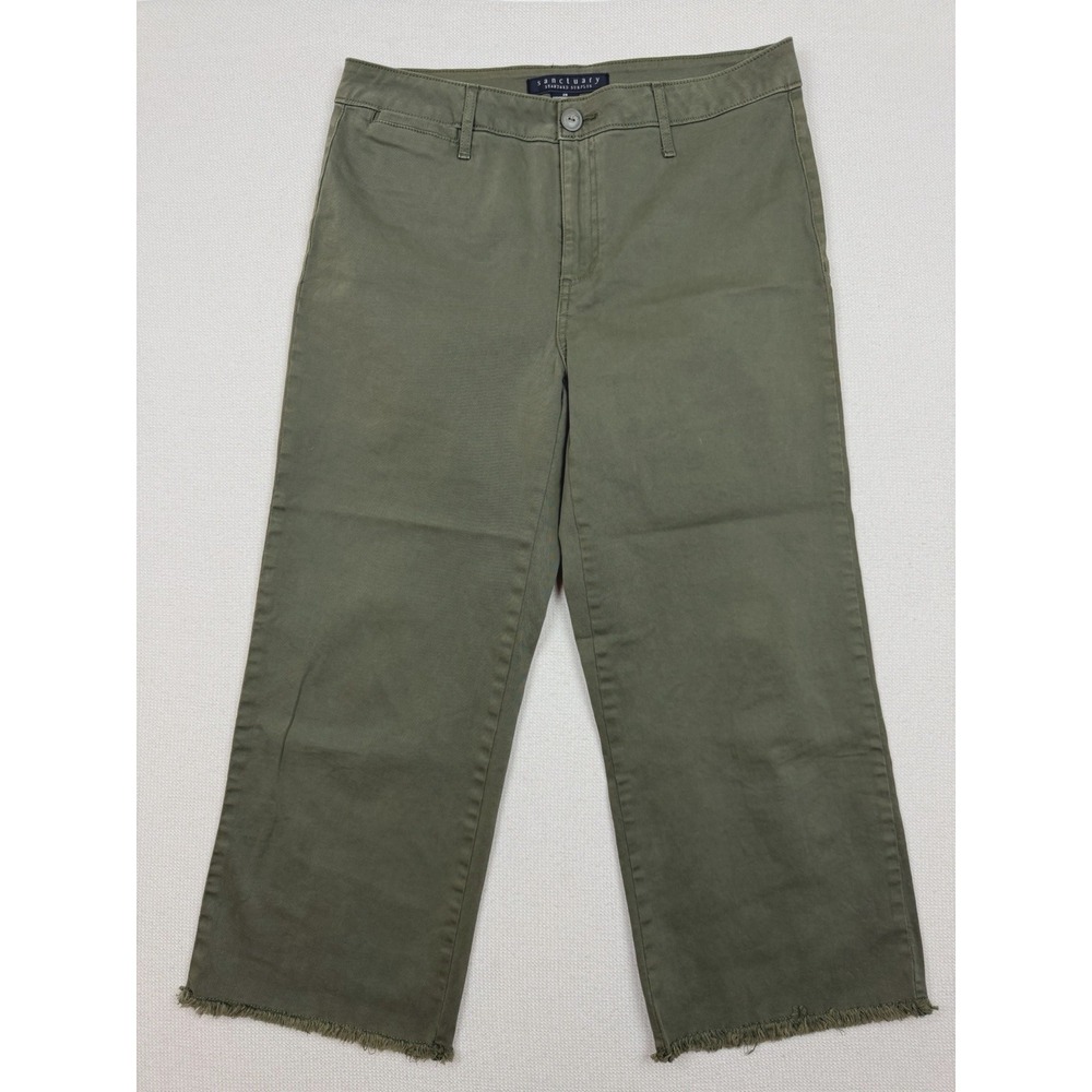 Sanctuary Wide Leg Raw Hem Cropped Pants Womens Size 28 Green Stretch Minimalist